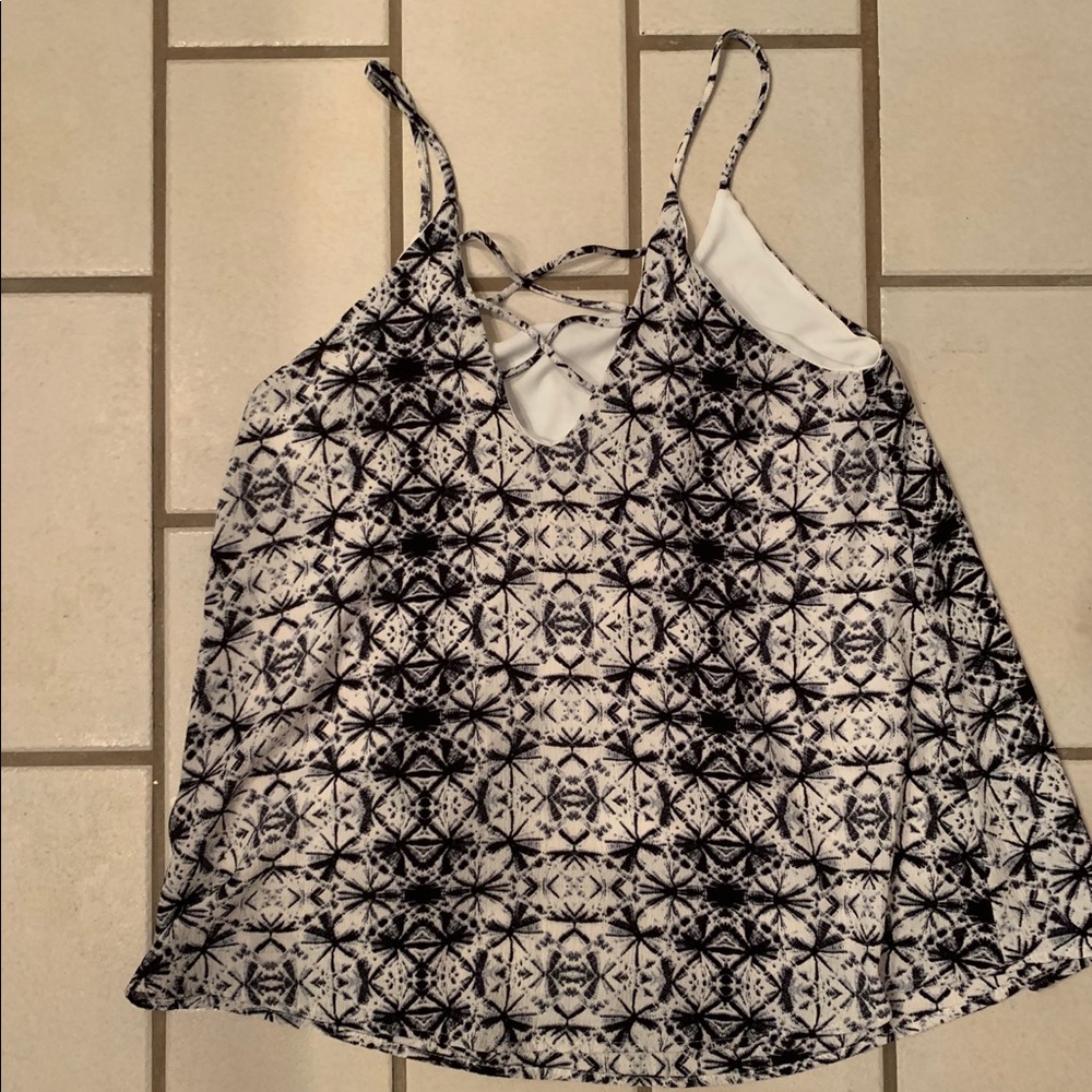 Navy and White Print Blouse